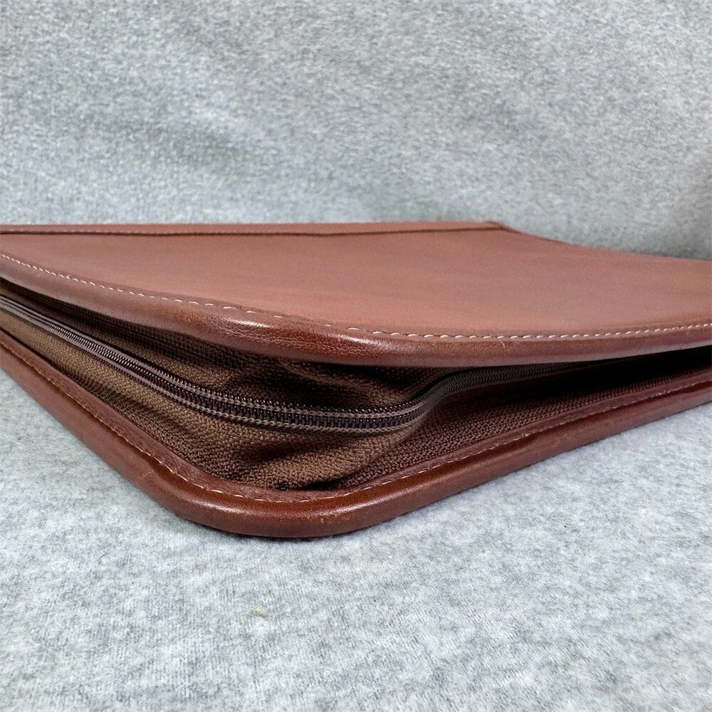 Vintage Brown Leather Portfolio Briefcase Document Case Top Handle Zip Closure